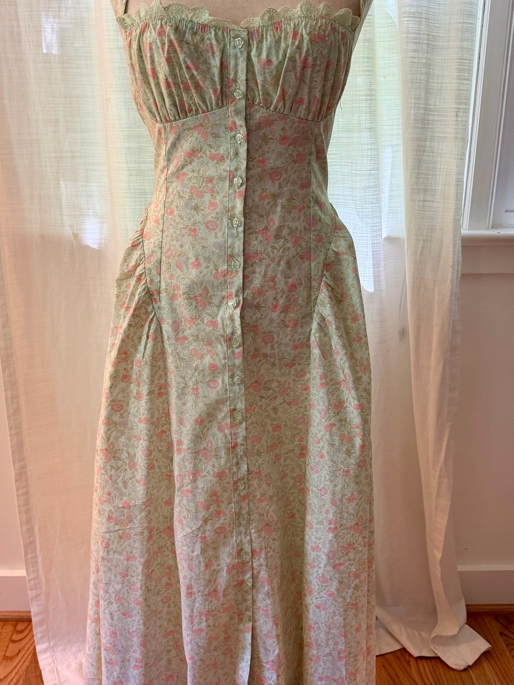 Kimchi Blue Halter Floral Maxi Dress in Pale Green & Pink
